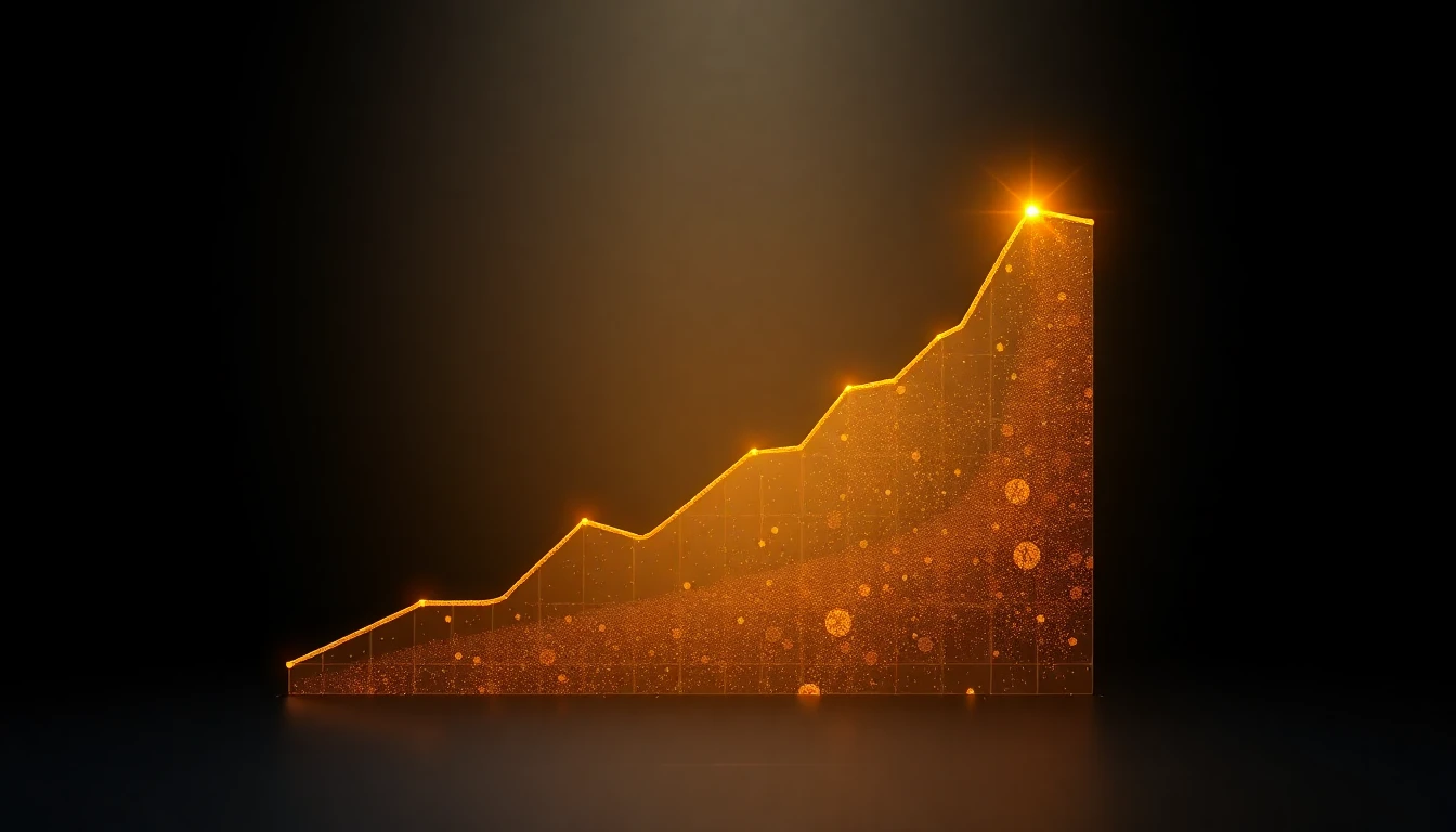Aufsteigendes Wachstumschart auf dunklem Hintergrund mit Goldakzenten